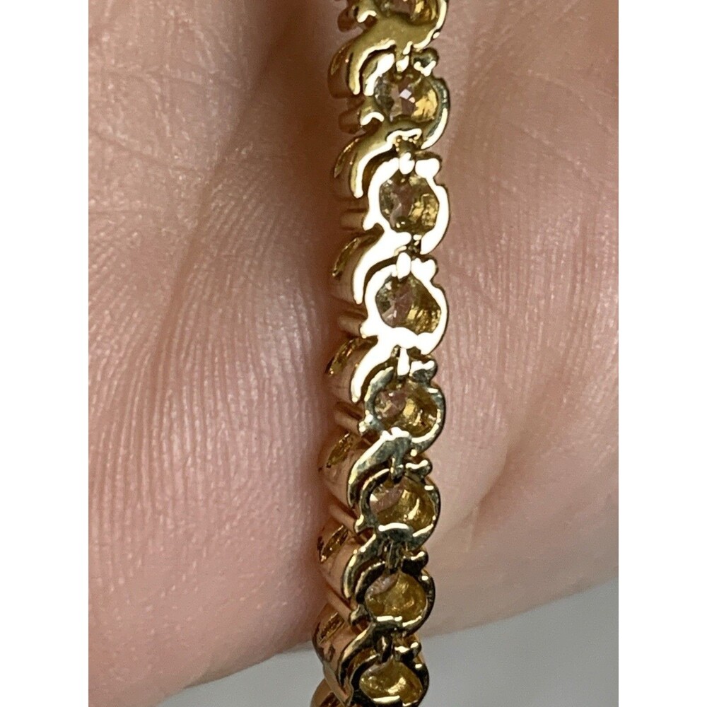 DBJ 925 Sterling Silver Gold Tone Tennis Bracelet CZ Prong Set 7" Vintage Signed - Picture 13 of 14